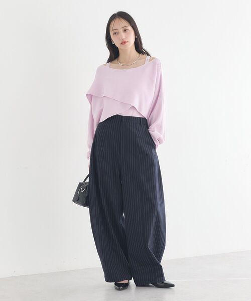 earth music&ecology(アースミュージックアンドエコロジー)の「【毛玉防止/洗える】SET2点クロスニット+キャミソール(ニット/セーター・レディース・ブラック/ピンク/イエロー/アイボリー・FREE)」の12枚目の写真