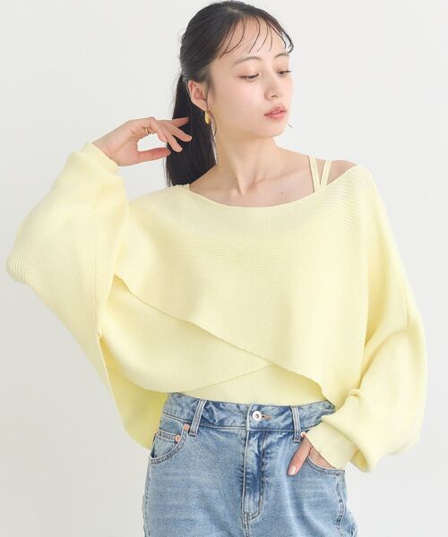 earth music&ecology(アースミュージックアンドエコロジー)の「【毛玉防止/洗える】SET2点クロスニット+キャミソール(ニット/セーター・レディース・ブラック/ピンク/イエロー/アイボリー・FREE)」の15枚目の写真