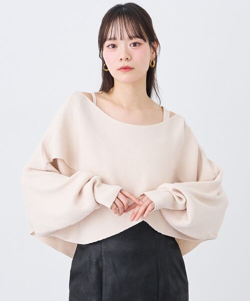 earth music&ecology(アースミュージックアンドエコロジー)の「【毛玉防止/洗える】SET2点クロスニット+キャミソール(ニット/セーター・レディース・ブラック/ピンク/イエロー/アイボリー・FREE)」の19枚目の写真