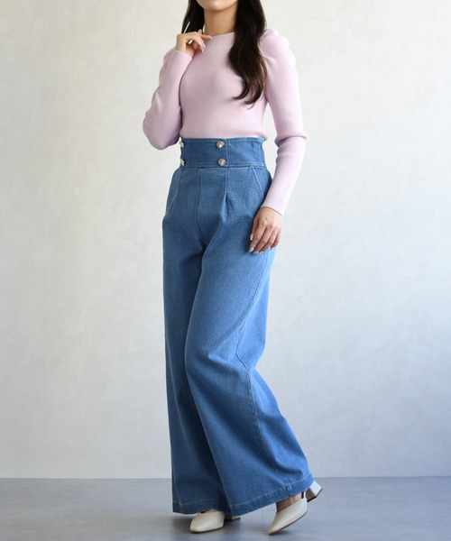 31 Sons de mode（トランテアン　ソン　ドゥ　モード）の「2026春夏新作 レースアップデニムワイドパンツ（デニムパンツ・レディース・ブルー/インディゴブルー・S/M）」の11枚目の写真