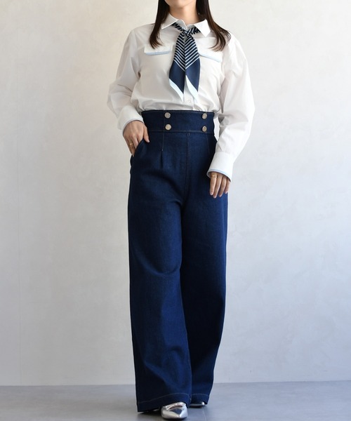 31 Sons de mode（トランテアン　ソン　ドゥ　モード）の「2026春夏新作 レースアップデニムワイドパンツ（デニムパンツ・レディース・ブルー/インディゴブルー・S/M）」の7枚目の写真
