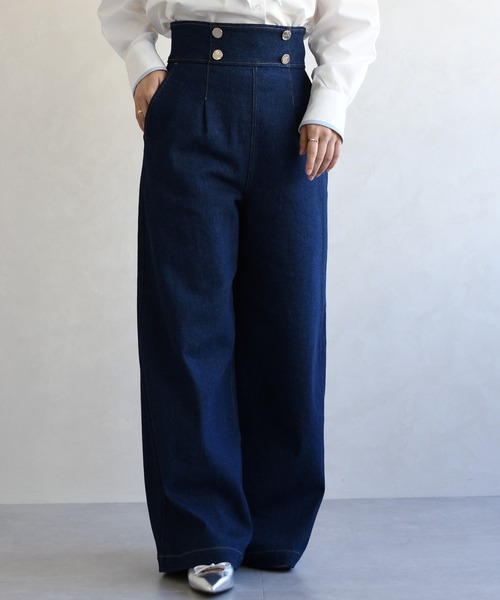 31 Sons de mode（トランテアン　ソン　ドゥ　モード）の「2026春夏新作 レースアップデニムワイドパンツ（デニムパンツ・レディース・ブルー/インディゴブルー・S/M）」の3枚目の写真