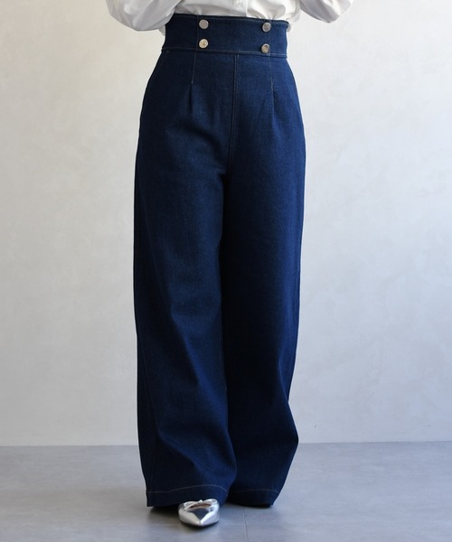 31 Sons de mode（トランテアン　ソン　ドゥ　モード）の「2026春夏新作 レースアップデニムワイドパンツ（デニムパンツ・レディース・ブルー/インディゴブルー・S/M）」の5枚目の写真
