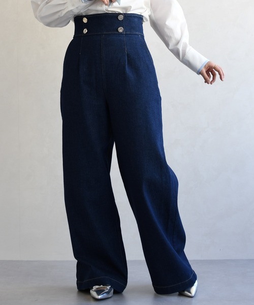 31 Sons de mode（トランテアン　ソン　ドゥ　モード）の「2026春夏新作 レースアップデニムワイドパンツ（デニムパンツ・レディース・ブルー/インディゴブルー・S/M）」の4枚目の写真