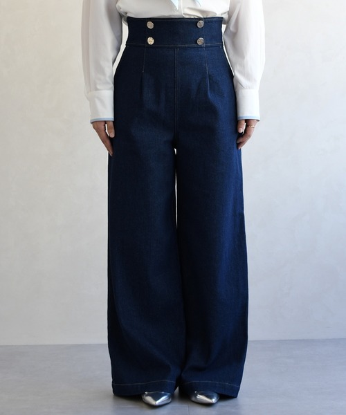 31 Sons de mode（トランテアン　ソン　ドゥ　モード）の「2026春夏新作 レースアップデニムワイドパンツ（デニムパンツ・レディース・ブルー/インディゴブルー・S/M）」の15枚目の写真