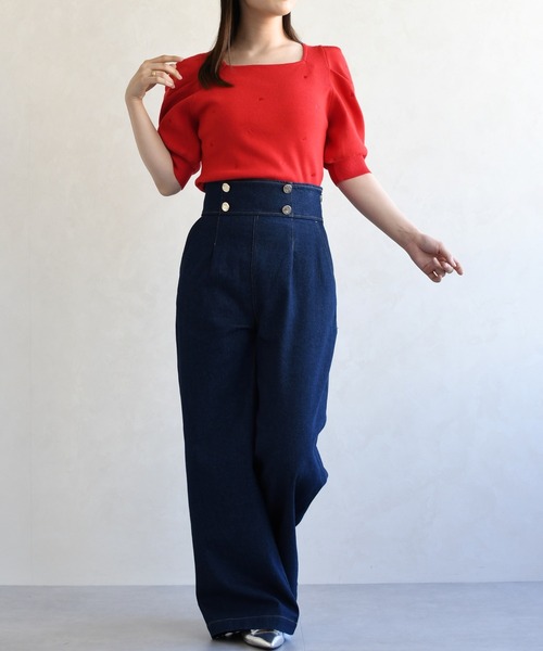 31 Sons de mode（トランテアン　ソン　ドゥ　モード）の「2026春夏新作 レースアップデニムワイドパンツ（デニムパンツ・レディース・ブルー/インディゴブルー・S/M）」の12枚目の写真