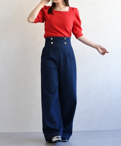 31 Sons de mode（トランテアン　ソン　ドゥ　モード）の「2026春夏新作 レースアップデニムワイドパンツ（デニムパンツ・レディース・ブルー/インディゴブルー・S/M）」の13枚目の写真