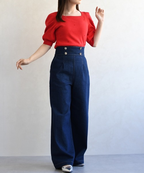 31 Sons de mode（トランテアン　ソン　ドゥ　モード）の「2026春夏新作 レースアップデニムワイドパンツ（デニムパンツ・レディース・ブルー/インディゴブルー・S/M）」の14枚目の写真