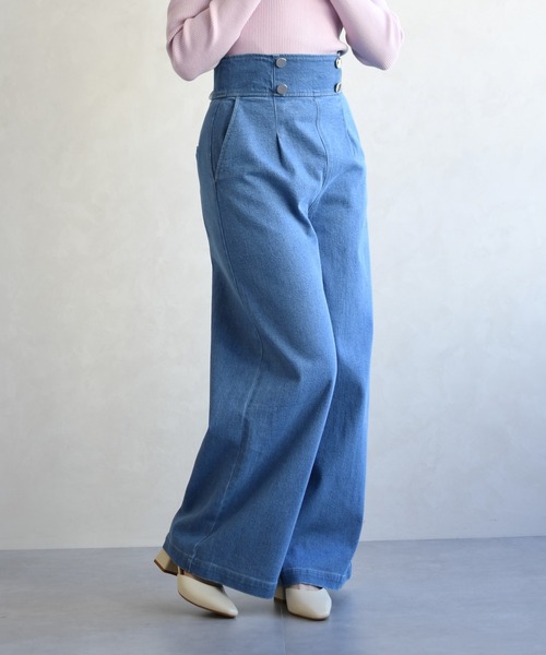 31 Sons de mode（トランテアン　ソン　ドゥ　モード）の「2026春夏新作 レースアップデニムワイドパンツ（デニムパンツ・レディース・ブルー/インディゴブルー・S/M）」の9枚目の写真
