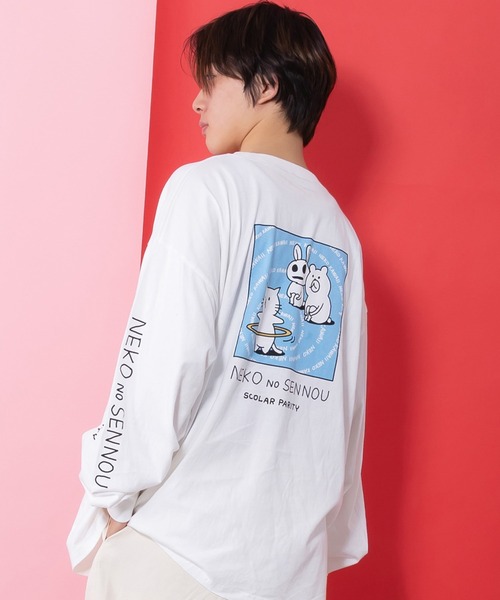 ScoLar（スカラー）の「361105：ネコの洗脳柄ロングスリーブTシャツ（Tシャツ/カットソー・レディース・グリーン/ブラック/パープル/オフホワイト・M）」の2枚目の写真