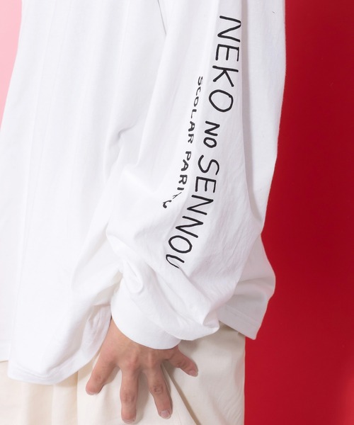 ScoLar（スカラー）の「361105：ネコの洗脳柄ロングスリーブTシャツ（Tシャツ/カットソー・レディース・グリーン/ブラック/パープル/オフホワイト・M）」の10枚目の写真