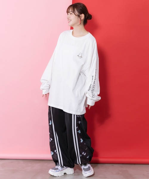 ScoLar（スカラー）の「361105：ネコの洗脳柄ロングスリーブTシャツ（Tシャツ/カットソー・レディース・グリーン/ブラック/パープル/オフホワイト・M）」の13枚目の写真