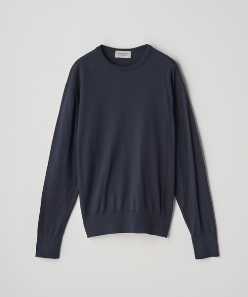 クルーネック長袖コットンニットプルオーバー
