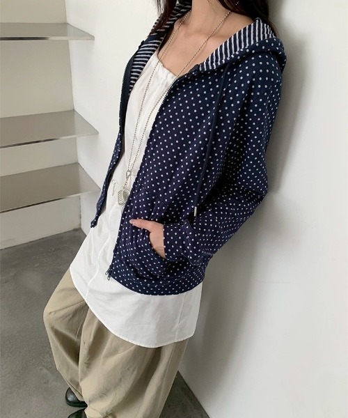 almo(アルモ)の「【LAMPOON】ドットジップパーカー(パーカー・レディース・ネイビー・LARGE/MEDIUM/SMALL)」の2枚目の写真