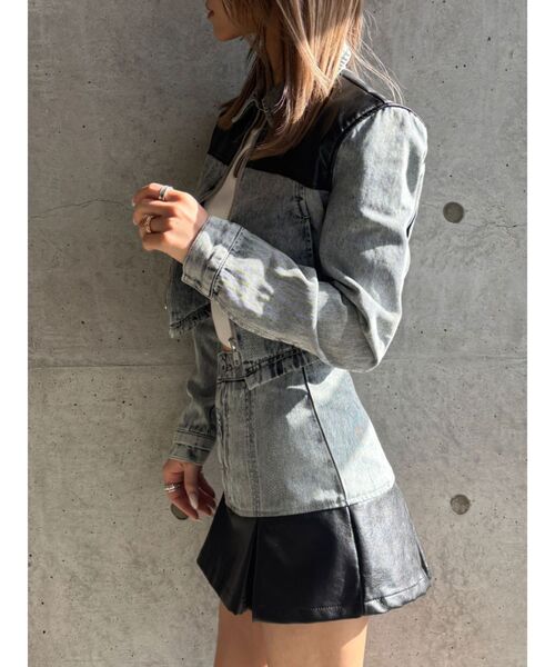 GYDA(ジェイダ)の「【WEB限定】【TINY低身長さん向け】フェイクレザードッキングデニムスカートライクショートパンツ(デニムスカート・レディース・インディゴブルー/ライトブルー・MEDIUM/SMALL)」の16枚目の写真
