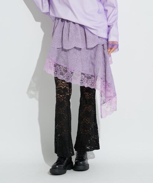 anna sui nyc(アナ スイ エヌ ワイ シー)の「anna sui nyc/アナ スイ エヌワイシー/アシメレーススカート(スカート・レディース・ホワイト/ラベンダー/ブラック・F)」の3枚目の写真