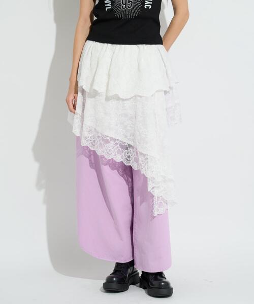 anna sui nyc(アナ スイ エヌ ワイ シー)の「anna sui nyc/アナ スイ エヌワイシー/アシメレーススカート(スカート・レディース・ホワイト/ラベンダー/ブラック・F)」の2枚目の写真