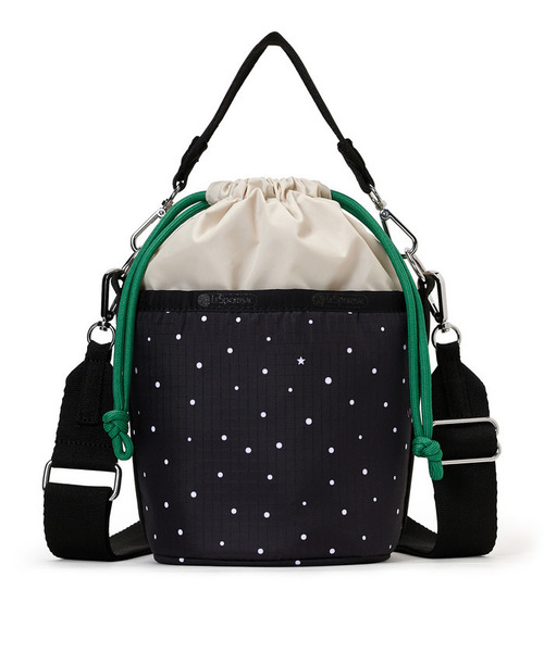 LeSportsac（レスポートサック）の「SM DRAWSTRING BUCKET ブリスドットアイボリー/グリーンコード（ショルダーバッグ・レディース・ブラック・FREE）」の4枚目の写真