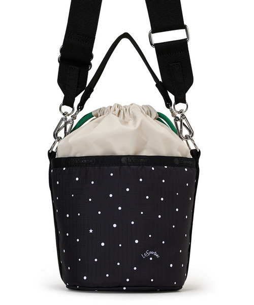 LeSportsac（レスポートサック）の「SM DRAWSTRING BUCKET ブリスドットアイボリー/グリーンコード（ショルダーバッグ・レディース・ブラック・FREE）」の6枚目の写真