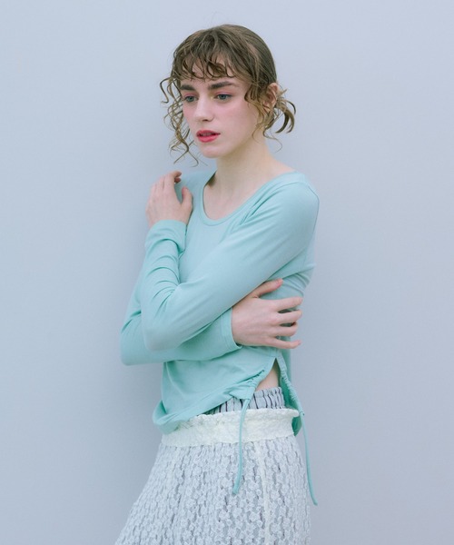 THE GOODLAND MARKET（ザグッドランドマーケット）の「cwtch　SHEER LONG-SLEEVE T-SHIRTS（Tシャツ/カットソー・レディース・オレンジ/ネイビー/ミント/ホワイト・FREE）」の3枚目の写真