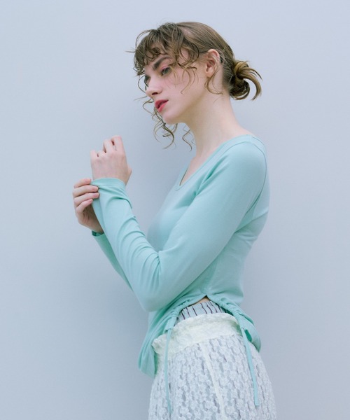 THE GOODLAND MARKET（ザグッドランドマーケット）の「cwtch　SHEER LONG-SLEEVE T-SHIRTS（Tシャツ/カットソー・レディース・オレンジ/ネイビー/ミント/ホワイト・FREE）」の5枚目の写真