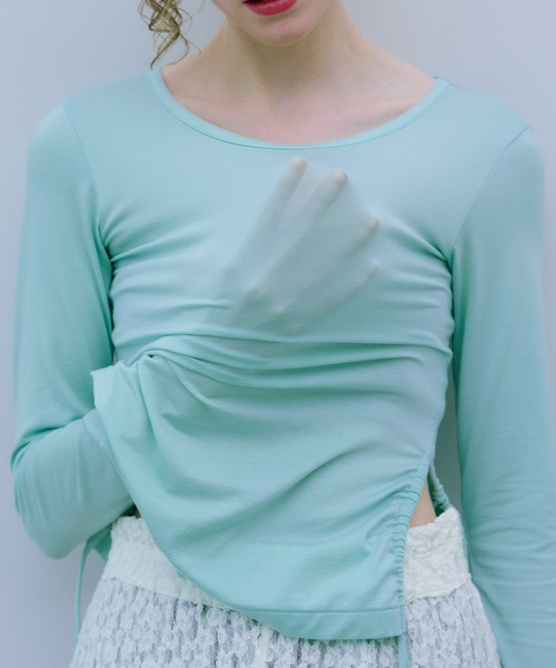 THE GOODLAND MARKET（ザグッドランドマーケット）の「cwtch　SHEER LONG-SLEEVE T-SHIRTS（Tシャツ/カットソー・レディース・オレンジ/ネイビー/ミント/ホワイト・FREE）」の7枚目の写真