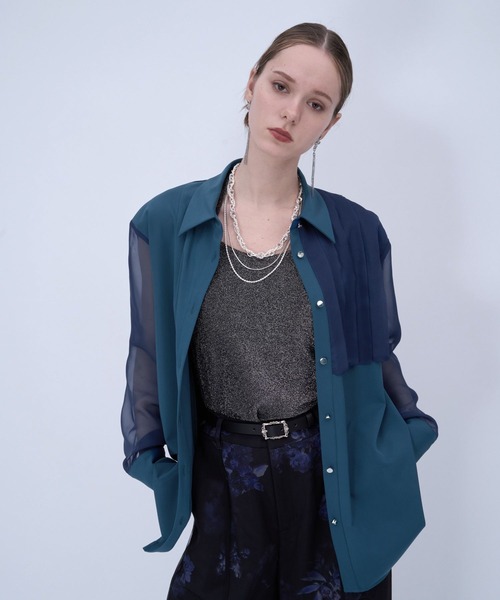 HARE（ハレ）の「シアーイソザイプリーツシャツ(HARE)（シャツ/ブラウス・レディース・イエロー/ブラック/ブルー・FREE）」の3枚目の写真