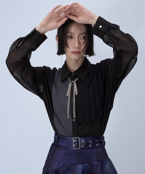 HARE（ハレ）の「シアーイソザイプリーツシャツ(HARE)（シャツ/ブラウス・レディース・イエロー/ブラック/ブルー・FREE）」の7枚目の写真