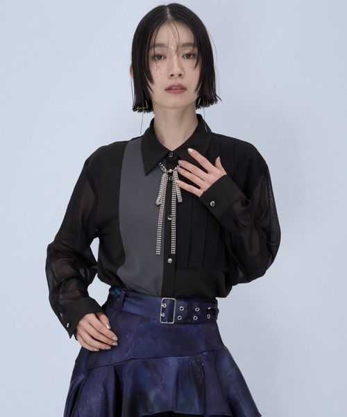 HARE（ハレ）の「シアーイソザイプリーツシャツ(HARE)（シャツ/ブラウス・レディース・イエロー/ブラック/ブルー・FREE）」の8枚目の写真