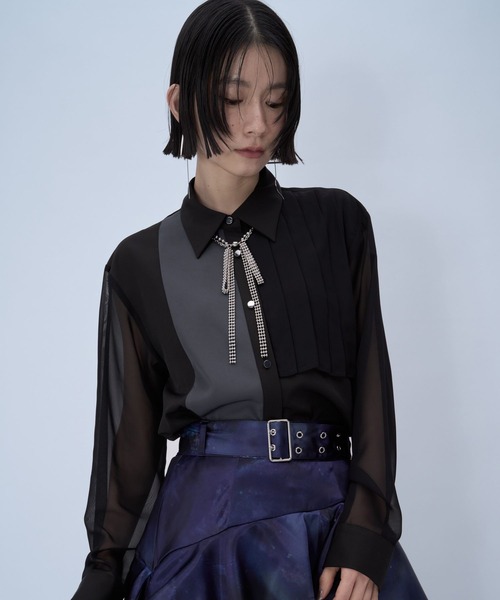 HARE（ハレ）の「シアーイソザイプリーツシャツ(HARE)（シャツ/ブラウス・レディース・イエロー/ブラック/ブルー・FREE）」の9枚目の写真