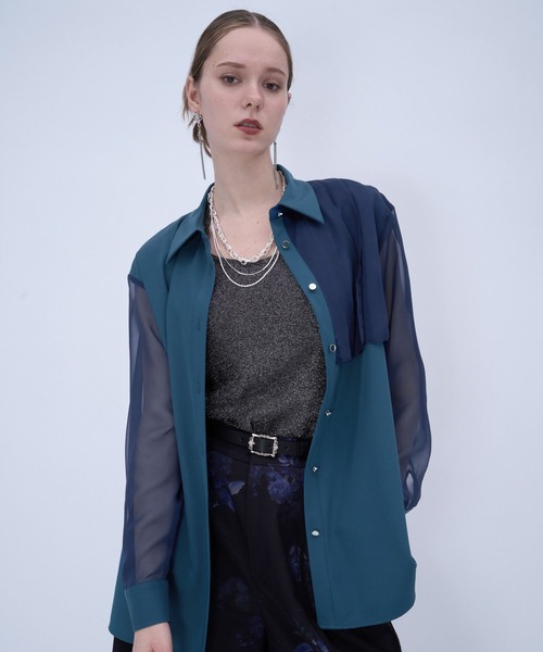 HARE（ハレ）の「シアーイソザイプリーツシャツ(HARE)（シャツ/ブラウス・レディース・イエロー/ブラック/ブルー・FREE）」の12枚目の写真