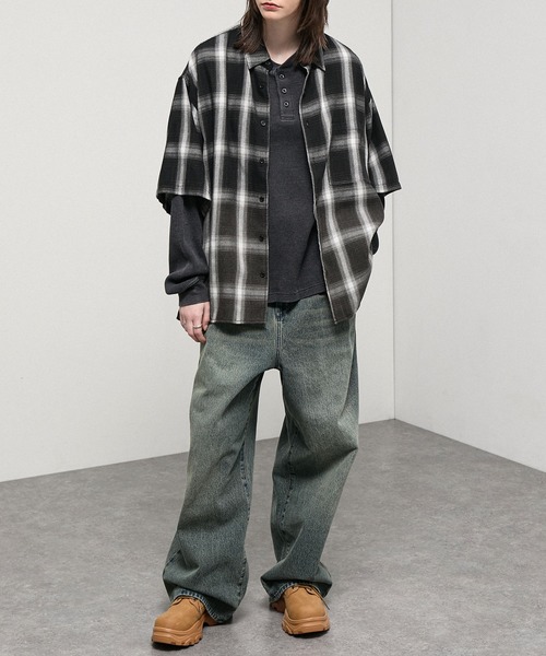 Alfred Alex(アルフレッドアレックス)の「【Alfred Alex】Gradient Ombre Check Shirt /グラデーション オーバーサイズ オンブレチェックシャツ(シャツ/ブラウス・メンズ・ネイビー/ブルーグリーン/ブラック/ブラウン・M/S/L)」の10枚目の写真