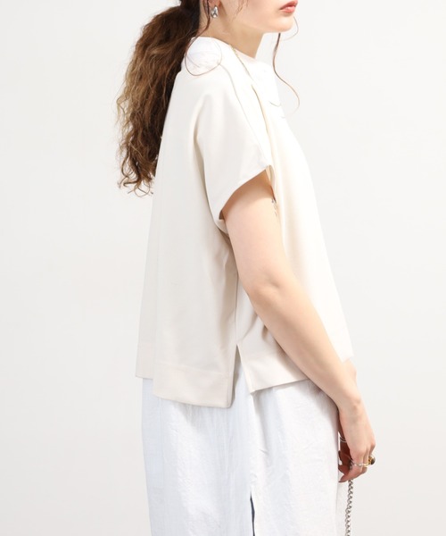 OMNES（オムネス）の「梨地 レイヤードシャツセットフレンチスリーブワンピース 半袖（シャツワンピース・レディース・アイボリー/ベージュ/ブラック・FREE）」の7枚目の写真