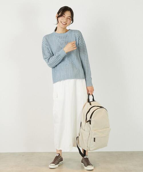 MELROSE claire(メルローズ クレール)の「【微光沢のリリヤーンケーブル透かし柄ニット】(ニット/セーター・レディース・ブルー/ホワイト/ブラウン・FREE)」の12枚目の写真