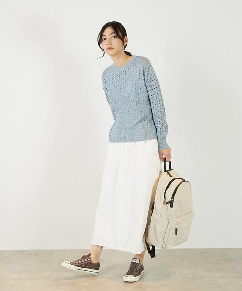 MELROSE claire(メルローズ クレール)の「【微光沢のリリヤーンケーブル透かし柄ニット】(ニット/セーター・レディース・ブルー/ホワイト/ブラウン・FREE)」の13枚目の写真