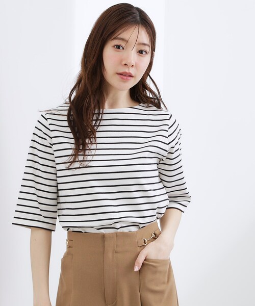 grove（グローブ）の「スムースボートネックTシャツ（Tシャツ/カットソー・レディース・ライトグレー/ブラック/オフホワイト/ホワイト系5・02/03）」の3枚目の写真