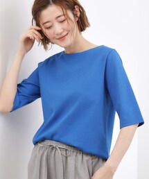 grove | 【二の腕カバー/すっきり見え・抗菌防臭/UVカット】きちんと素材のボートネックTシャツ(Tシャツ/カットソー)