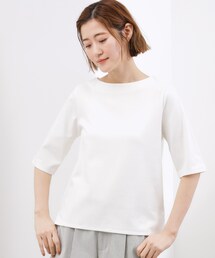 grove | 【二の腕カバー/すっきり見え・抗菌防臭/UVカット】きちんと素材のボートネックTシャツ(Tシャツ/カットソー)