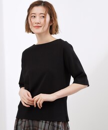 grove | 【二の腕カバー/すっきり見え・抗菌防臭/UVカット】きちんと素材のボートネックTシャツ(Tシャツ/カットソー)