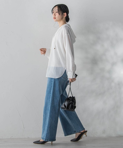 Droite lautreamont(ドロワットロートレアモン)の「ナチュラルエアータンブラーフード付きブラウス(シャツ/ブラウス・レディース・ピンク/ブラック/オフホワイト・M)」の10枚目の写真