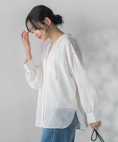 Droite lautreamont(ドロワットロートレアモン)の「ナチュラルエアータンブラーフード付きブラウス(シャツ/ブラウス・レディース・ピンク/ブラック/オフホワイト・M)」の6枚目の写真