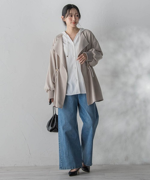 Droite lautreamont(ドロワットロートレアモン)の「ナチュラルエアータンブラーフード付きブラウス(シャツ/ブラウス・レディース・ピンク/ブラック/オフホワイト・M)」の14枚目の写真
