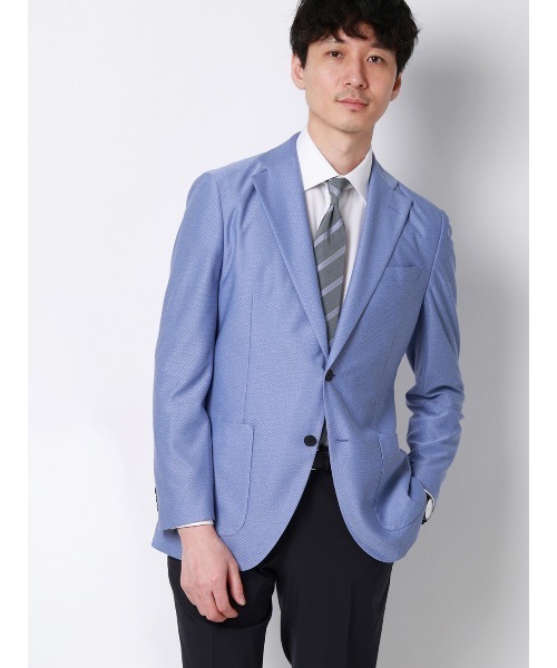 SUIT SQUARE(スーツスクエア)の「涼しい最高ニットジャケット/ウォッシャブル/ストレッチ/メッシュジャージー/織柄/CH28(テーラードジャケット・メンズ・ブルー/ベージュ/ネイビー・S/WIDE L/WIDE M/LL/L/M/SS/WIDE LL)」の3枚目の写真