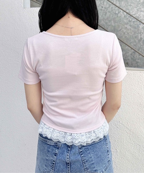 INGNI(イング)の「レイヤード前リボンリブトップス(Tシャツ/カットソー・レディース・ピンク/ホワイト系その他/ブラック系その他3/ブラック・M)」の18枚目の写真