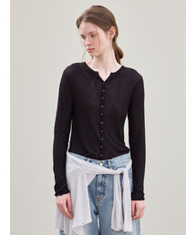 le（ル）の「v-neck ribbed button top (black)（Tシャツ/カットソー）」