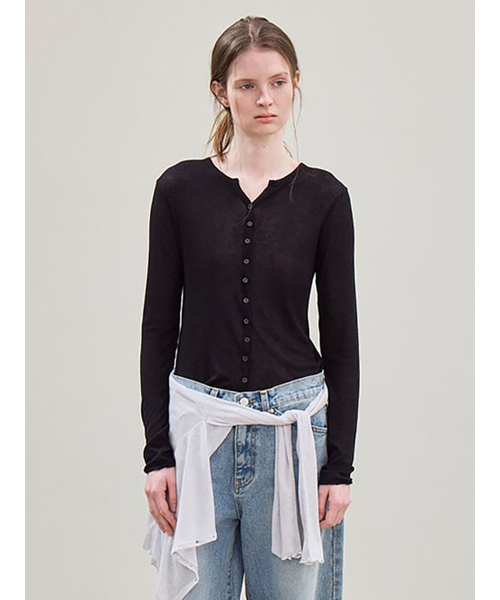 le（ル）の「v-neck ribbed button top (black)（Tシャツ/カットソー・レディース・その他・FREE）」の2枚目の写真