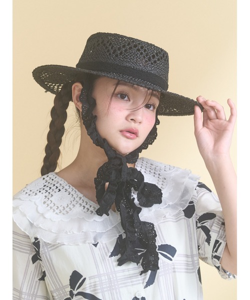 merry jenny（メリージェニー）の「ハートレースストローハット（ハット・レディース・ブラック/アイボリー・FREE）」の2枚目の写真