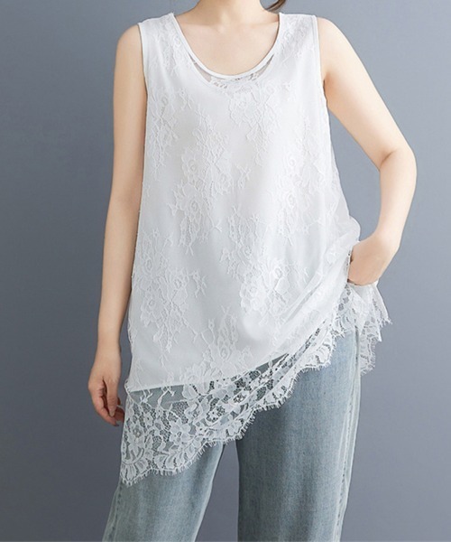 ReRe（リリ）の「総レースノースリーブチュニックトップス（Tシャツ/カットソー・レディース・ブラック/ホワイト・XX-LARGE/X-LARGE/LARGE）」の5枚目の写真