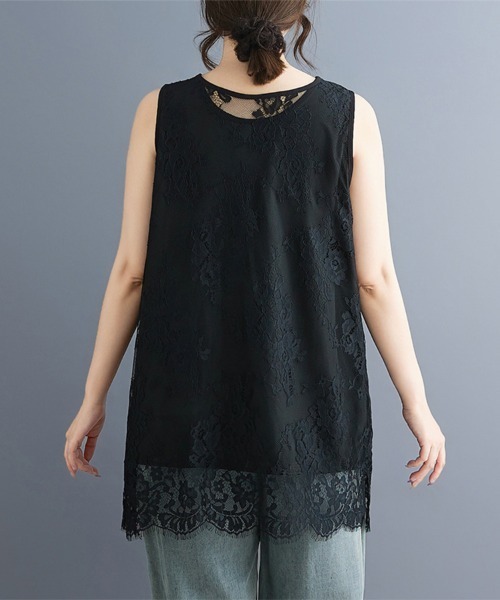 ReRe（リリ）の「総レースノースリーブチュニックトップス（Tシャツ/カットソー・レディース・ブラック/ホワイト・XX-LARGE/X-LARGE/LARGE）」の12枚目の写真