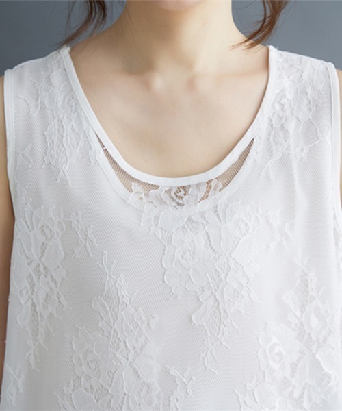 ReRe（リリ）の「総レースノースリーブチュニックトップス（Tシャツ/カットソー・レディース・ブラック/ホワイト・XX-LARGE/X-LARGE/LARGE）」の13枚目の写真